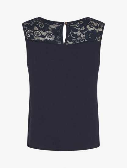 Top droit sans manches col dentelle - Marine - 2