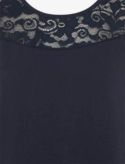 Top droit sans manches col dentelle - Marine - 3
