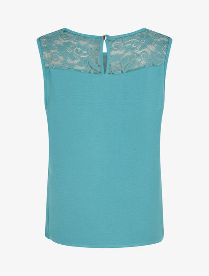 Top droit sans manches col dentelle - Turquoise - 2