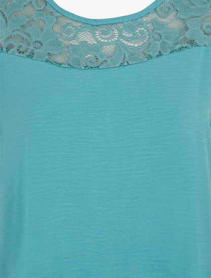 Top droit sans manches col dentelle - Turquoise - 3