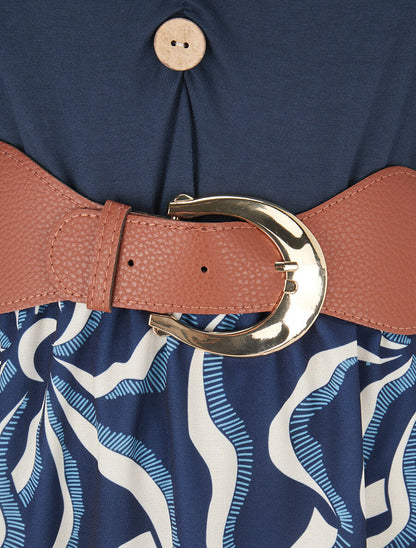 Robe évasée à jupe imprimée - Marine - 3