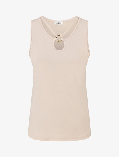 Top sans manches à col rond fantaisie - Beige - 1