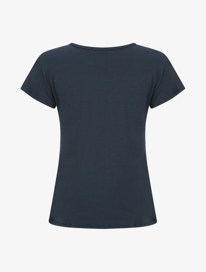 T-shirt droit manches courtes col rond à dentelle - Marine - 2