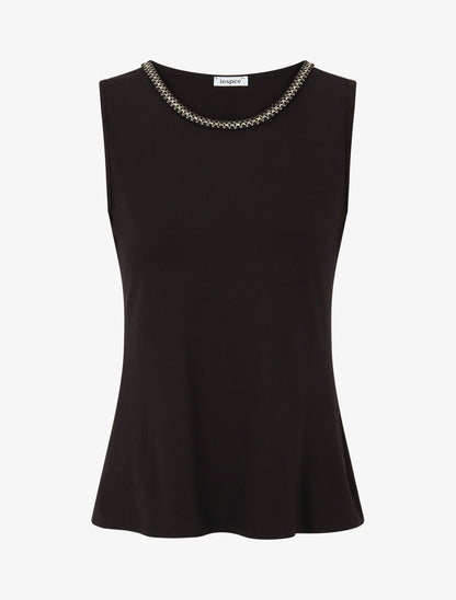 Top droit col rond fantaisie - Noir - 1