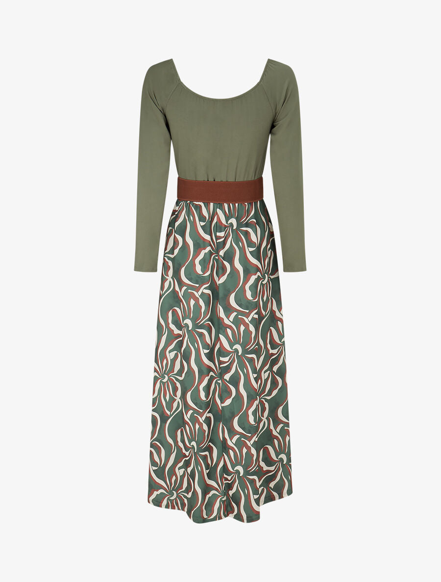 Robe évasée à jupe imprimée - Kaki - 2