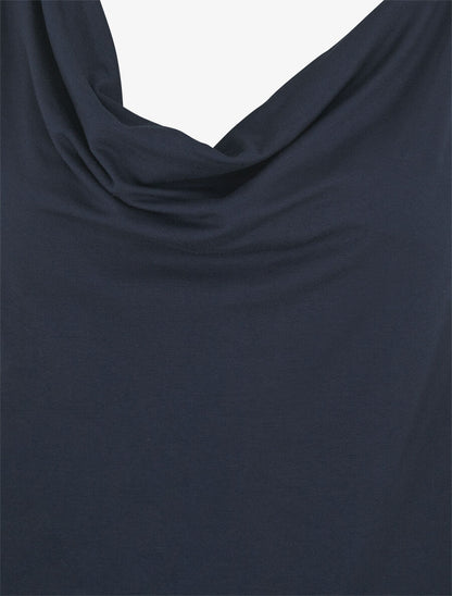 Top uni à col bénitier à empiècement bijoux - Marine - 3