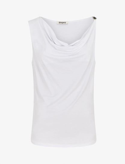 Top uni à col bénitier à empiècement bijoux - Blanc - 1