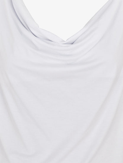 Top uni à col bénitier à empiècement bijoux - Blanc - 3
