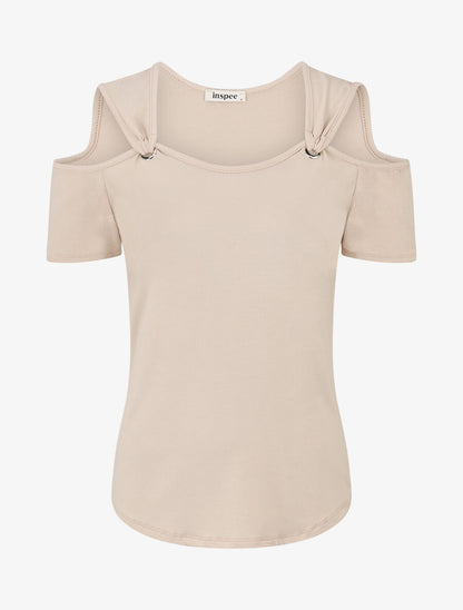 Top manches courtes à épaules dénudées - Beige - 1