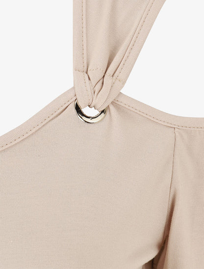 Top manches courtes à épaules dénudées - Beige - 3