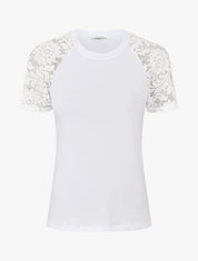 Top ajusté à manches courtes en dentelle - Blanc - 1