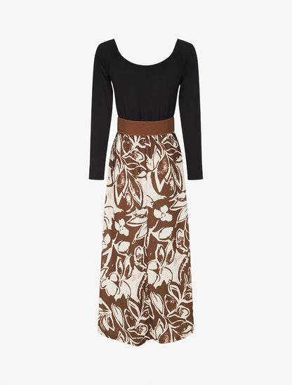 Robe évasée à jupe imprimé fleurs - Marron - 2