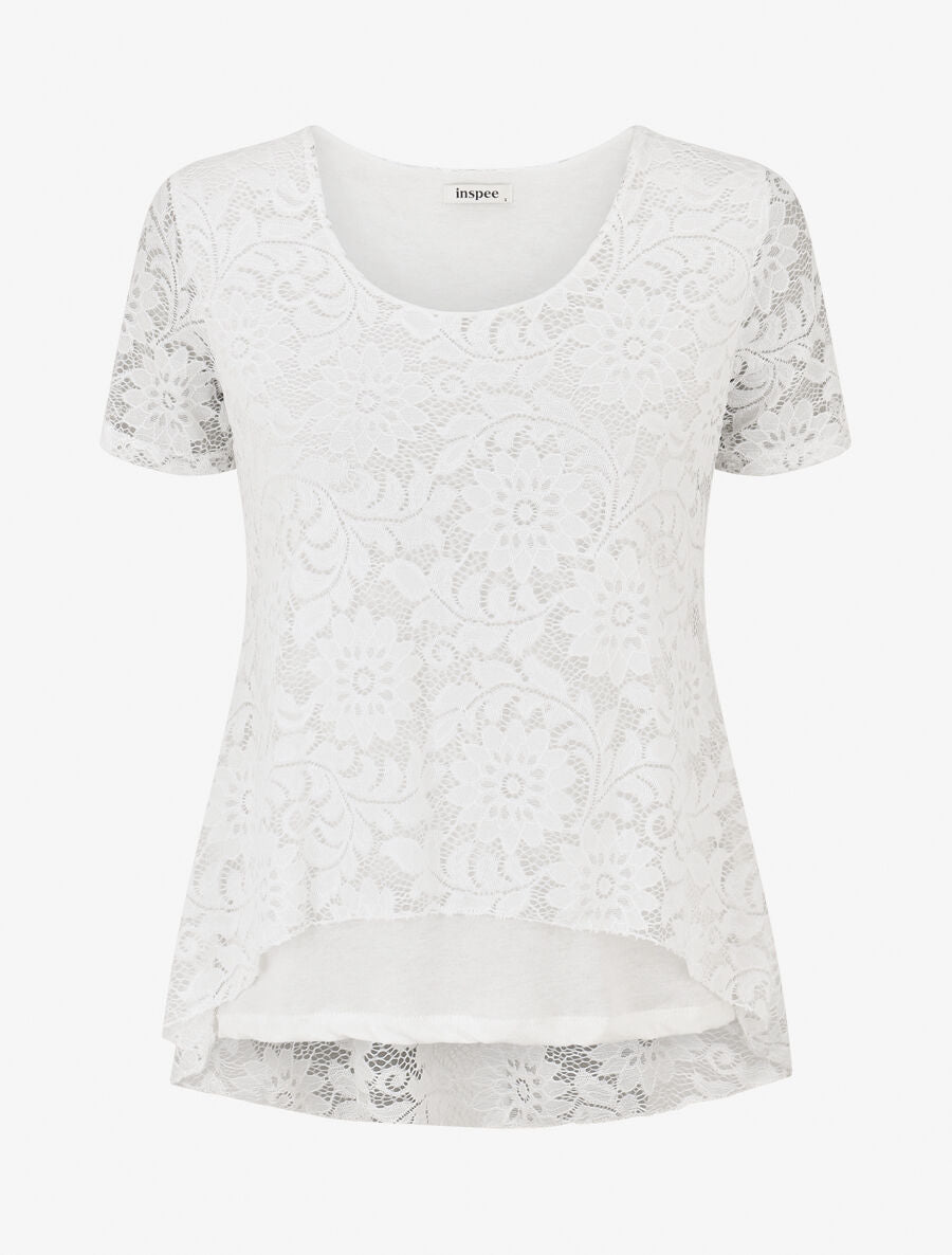 Top uni en dentelle - Blanc - 1