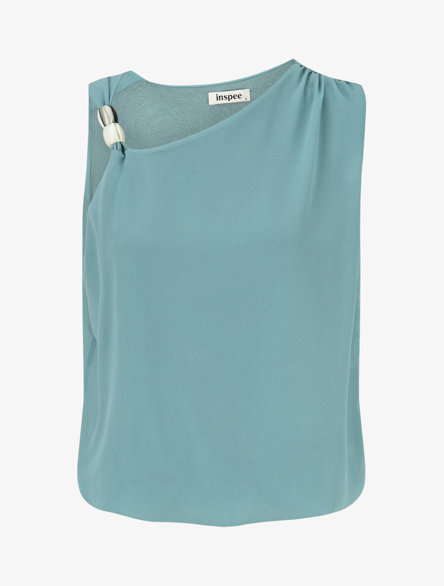 Top uni à bretelle et empiècement pierre - Turquoise - 1