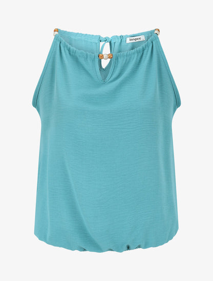 Top boule uni sans manches - Turquoise - 1