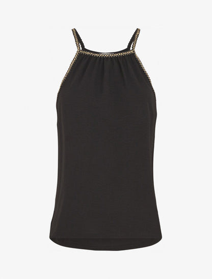 Top uni sans manches à détail brodé irisé - Noir - 1