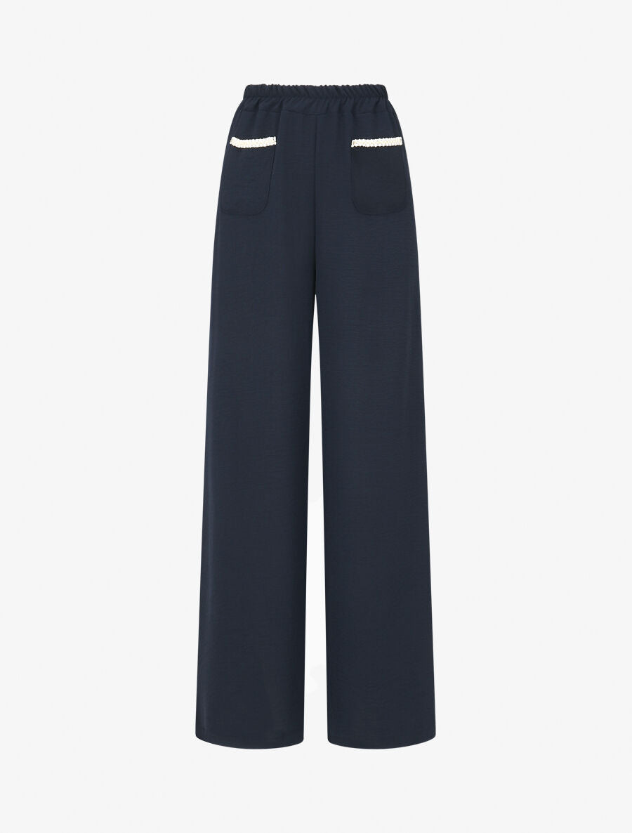 Pantalon fluide à poches stylisés - Marine - 1