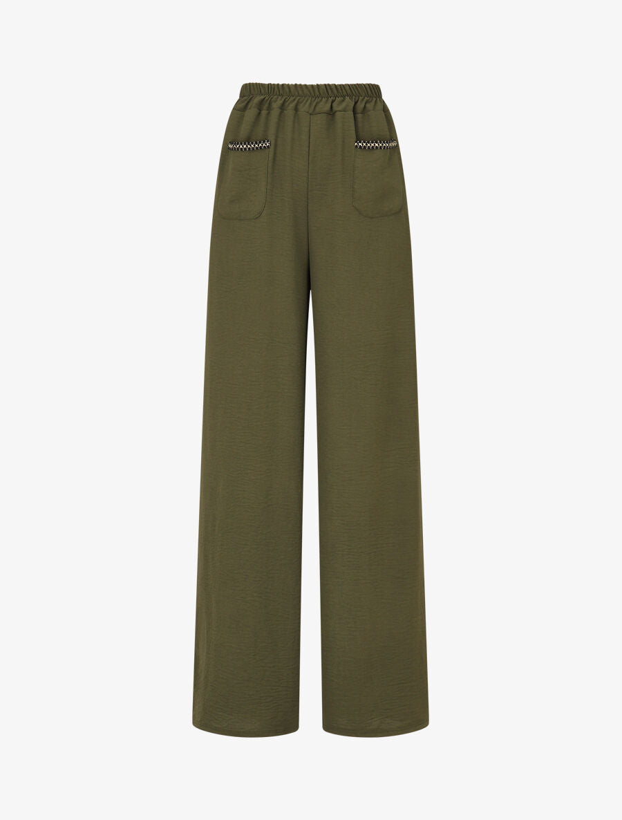 Pantalon fluide à poches stylisés - Kaki - 1