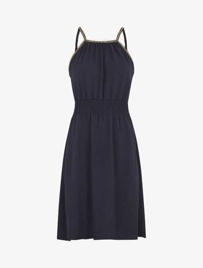 Robe unie sans manches à taille élastiquée - Marine - 4
