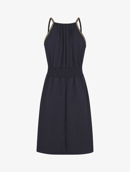 Robe unie sans manches à taille élastiquée - Marine - 2