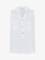 Top uni boutonné effet lin - Blanc - 1