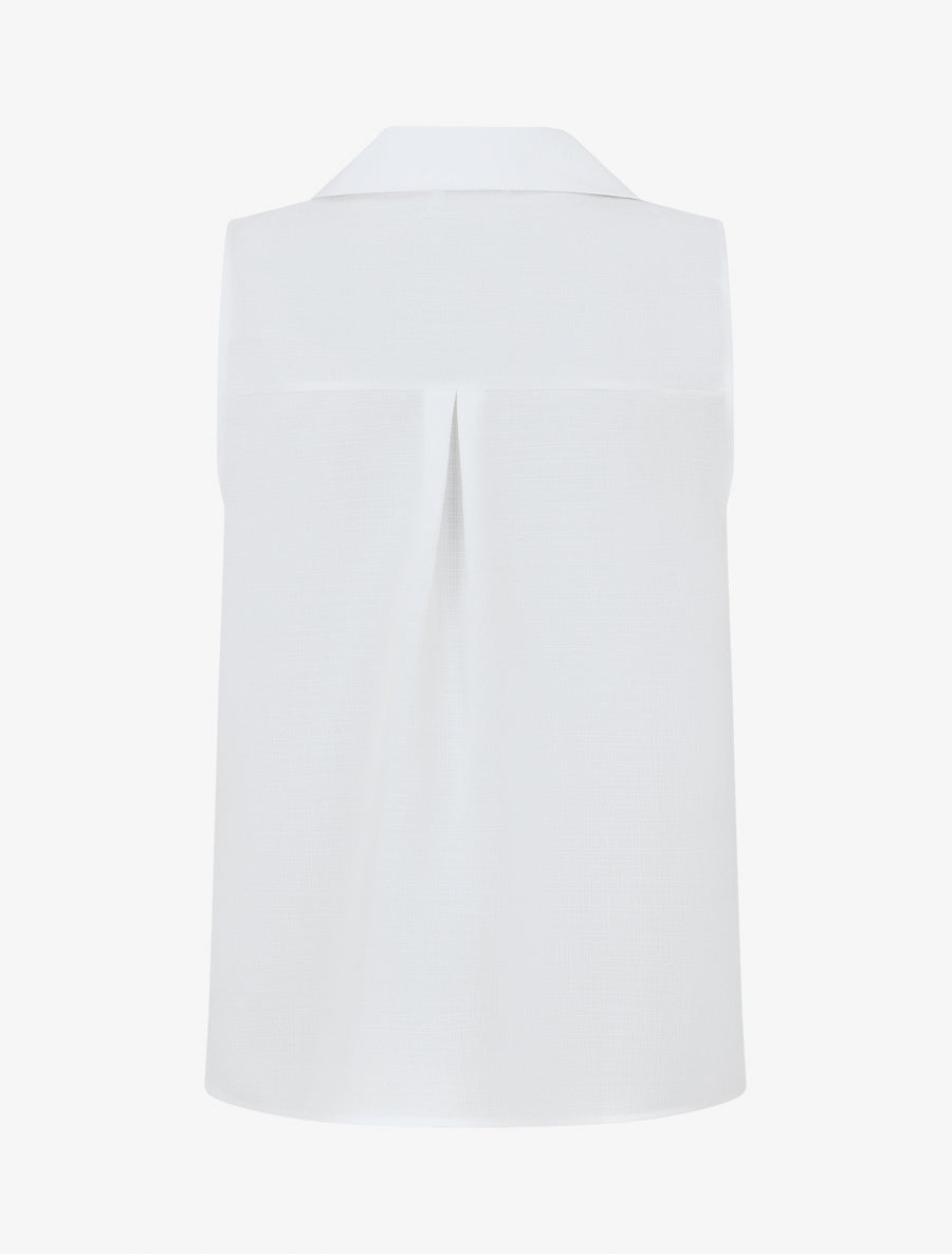 Top uni boutonné effet lin - Blanc - 2