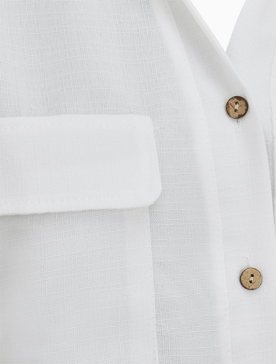 Top uni boutonné effet lin - Blanc - 3