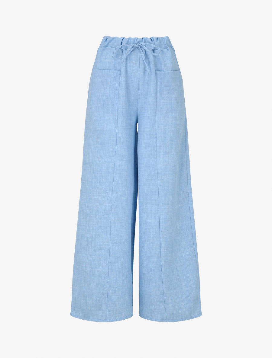 Pantalon élastiqué uni à poches plaquées - Bleu ciel - 1