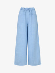 Pantalon élastiqué uni à poches plaquées - Bleu ciel - 1