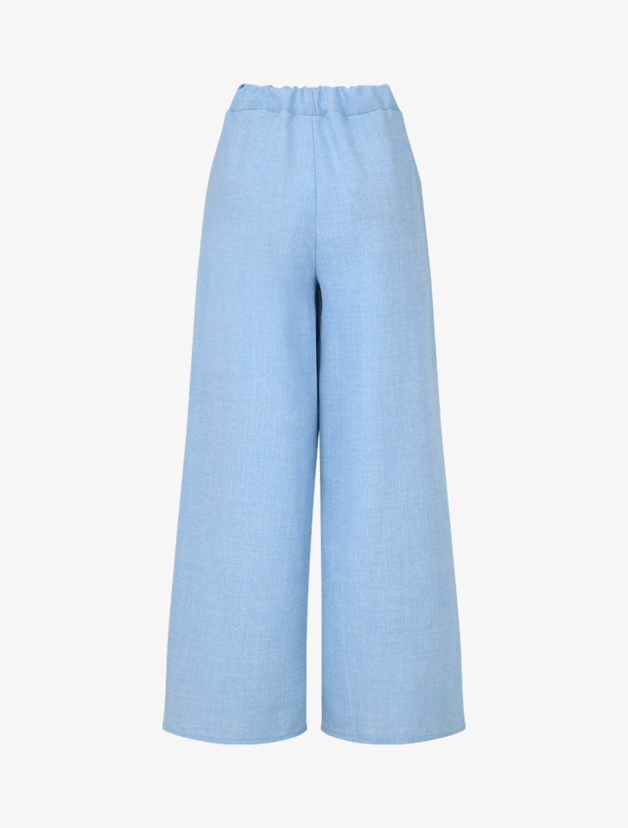 Pantalon élastiqué uni à poches plaquées - Bleu ciel - 2