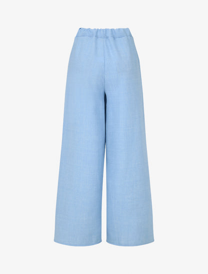 Pantalon élastiqué uni à poches plaquées - Bleu ciel - 2