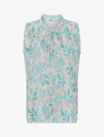 Top sans manches à imprimé feuilles - Turquoise - 1