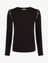 Pull fin à épaules ajourées et empiècements fantaisie - Noir - 1
