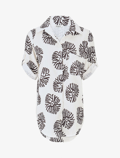 Chemise à manches retroussables imprimé anémones - Noir - 1