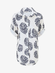 Chemise à manches retroussables imprimé anémones - Marine - 4