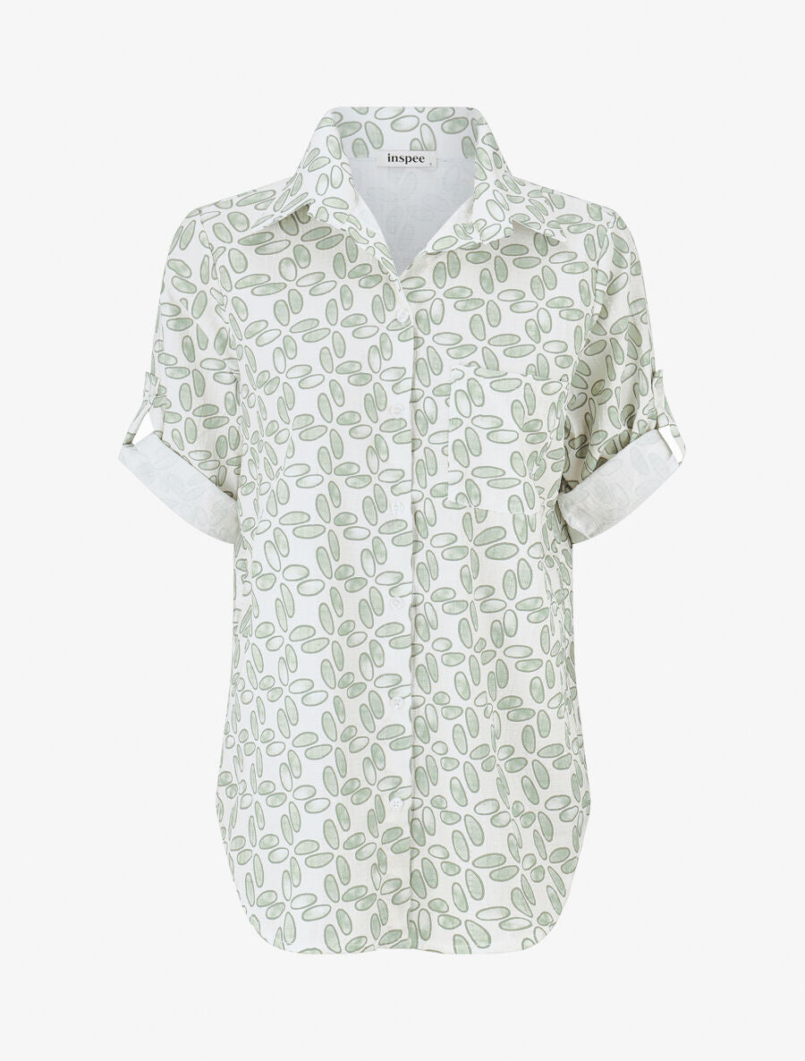 Chemise à manches retroussables imprimé fantaisie - Kaki - 4