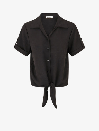 Chemise unie boutonnée - Noir - 1