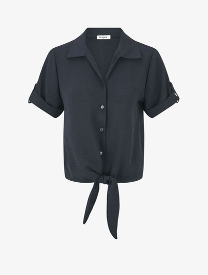 Chemise unie boutonnée - Marine - 4