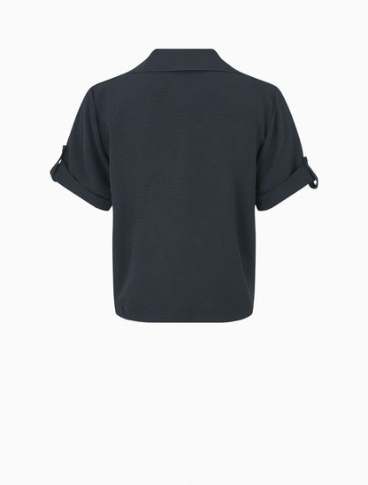 Chemise unie boutonnée - Marine - 2