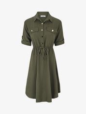 Robe mi-longue unie élastiquée - Kaki - 1