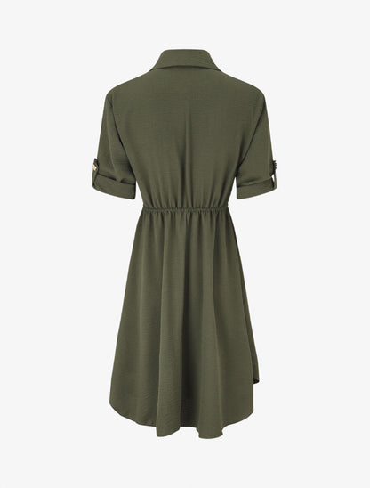 Robe mi-longue unie élastiquée - Kaki - 2