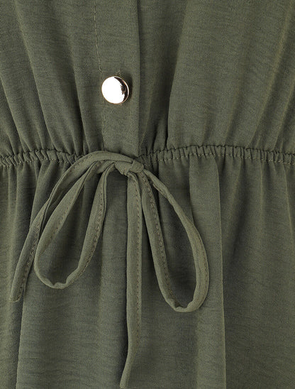 Robe mi-longue unie élastiquée - Kaki - 3