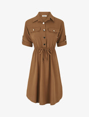 Robe mi-longue unie élastiquée - Camel - 1