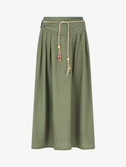 Jupe longue taille haute coupe évasée - Kaki - 4