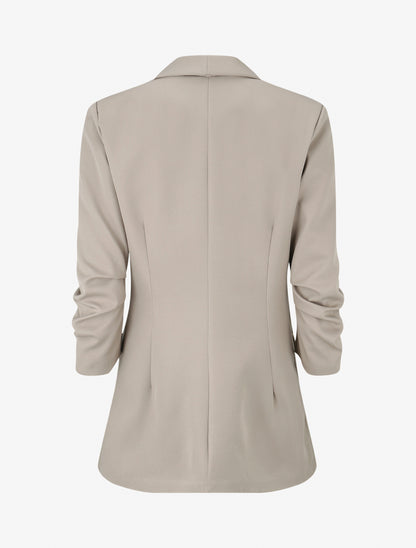 Einfarbiger gerader Blazer mit gerafften Ärmeln - Beige