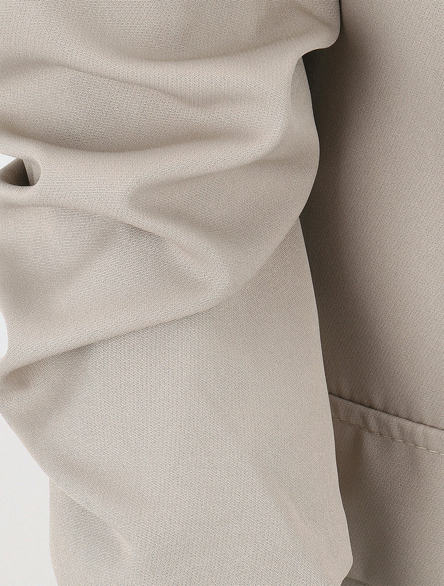 Einfarbiger gerader Blazer mit gerafften Ärmeln - Beige