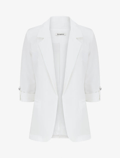 Blazer droit épaulettes et manches 3/4 - Blanc - 1