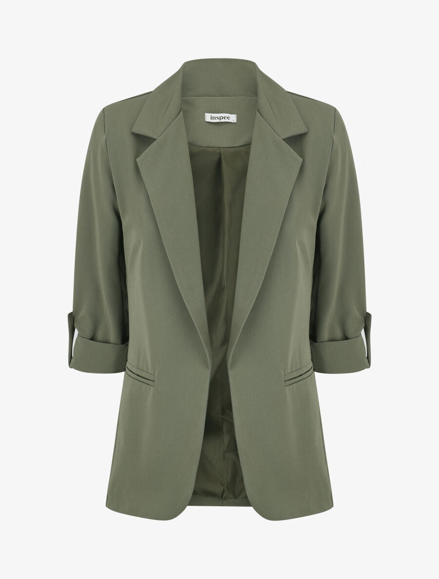 Blazer droit épaulettes et manches 3/4 - Kaki - 1