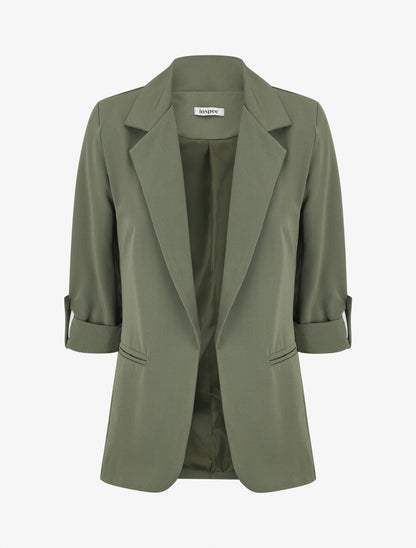 Blazer droit épaulettes et manches 3/4 - Kaki - 1