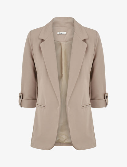 Blazer droit épaulettes et manches 3/4 - Taupe clair - 4